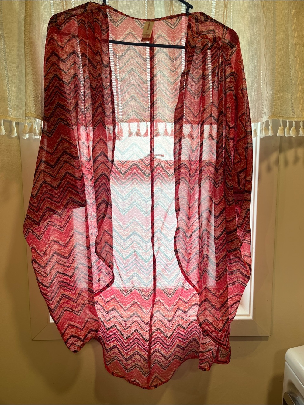 Pink Chevron Sheer Kimono Cardigan